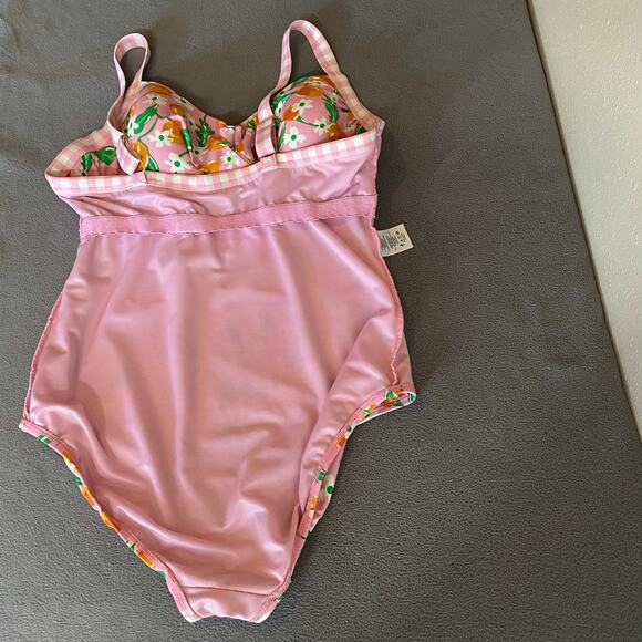 Draper James x Lands End One Piece Swimsuit Womens 16W Pink Oranges Floral - Picture 6 of 11